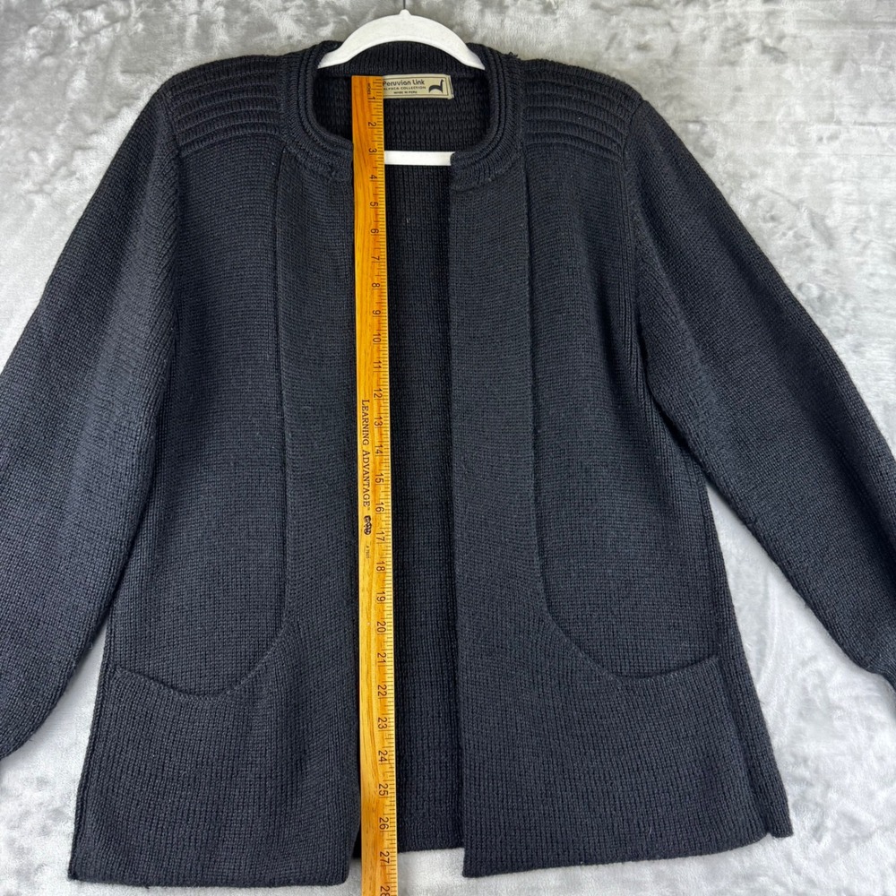 Peruvian Link Cardigan Women M/L Black Alpaca Open Front Knit Sweater (1502) - Picture 11 of 12
